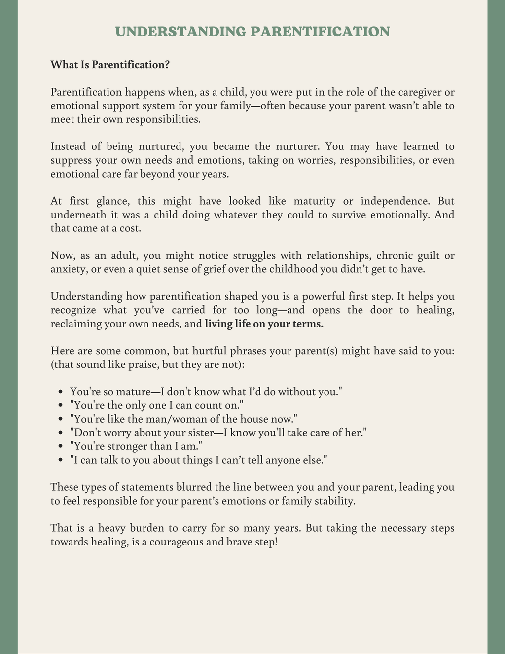 Parentified No More: A Healing Workbook for Adult Children Who Grew Up Too Fast