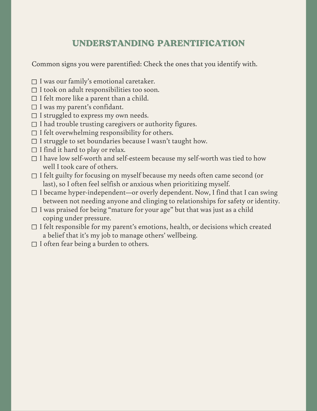 Parentified No More: A Healing Workbook for Adult Children Who Grew Up Too Fast