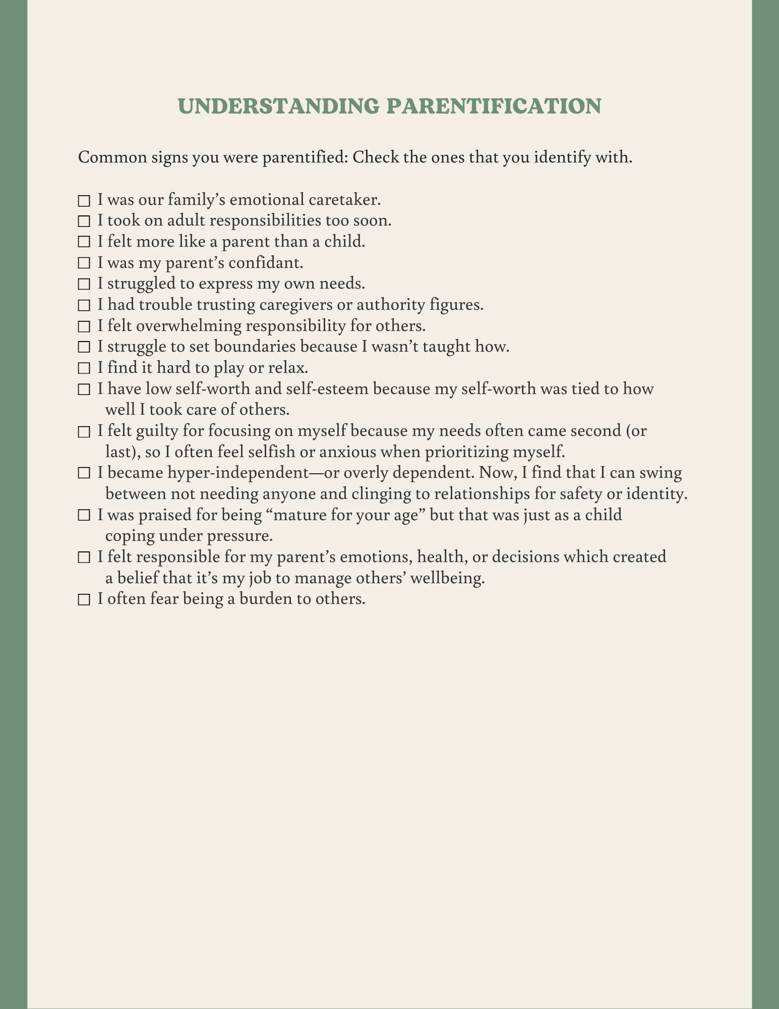 Parentified No More: A Healing Workbook for Adult Children Who Grew Up Too Fast